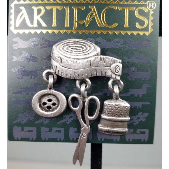 Signed JJ Jonette Vintage 1980s-90s Tack Pin Sewing Scissor Thimble - Picture 5 of 10